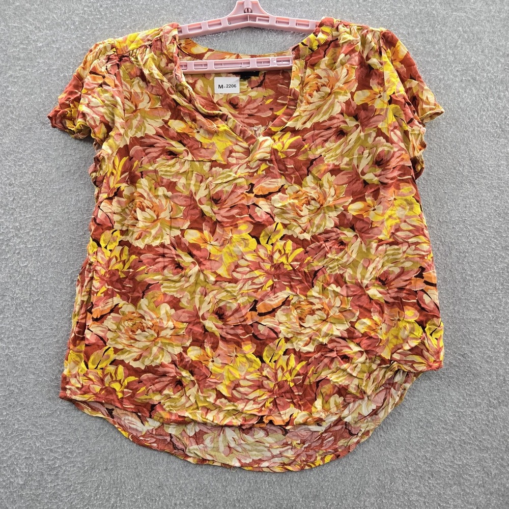 Torrid Women Blouse 0 Orange Floral V-Neck Pullover READ